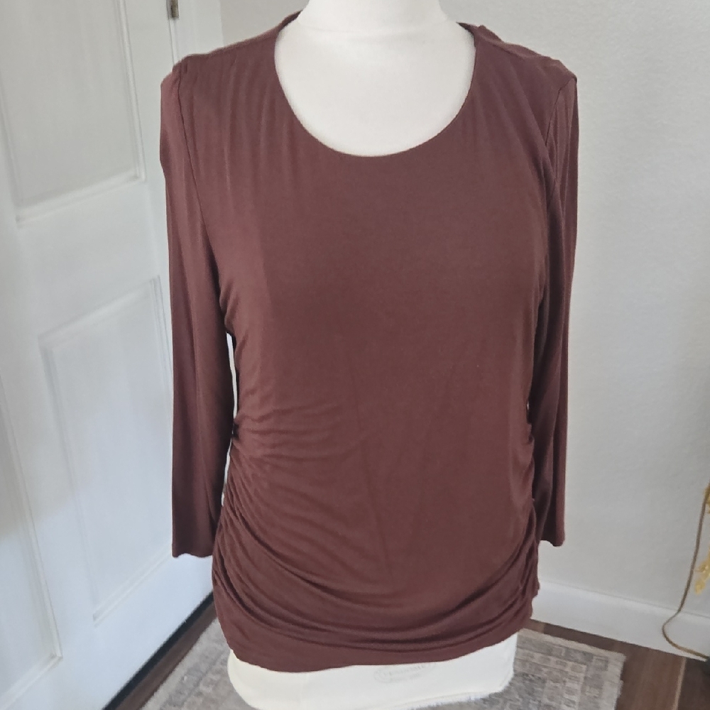 Talbots Brown Scoop Neck Long-Sleeve Top with Side Ruching